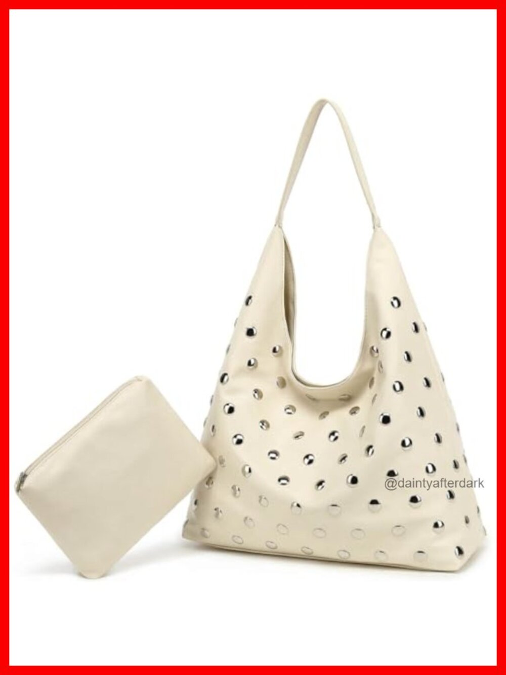 Studded Hobo Bag Vegan Leather Slouchy Shoulder Tote Purse
